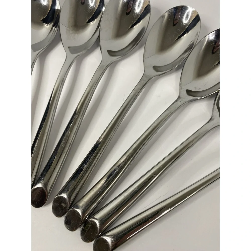 Towle Stainless Wave Soup Spoons Glossy Angled Tip Lot Of 7